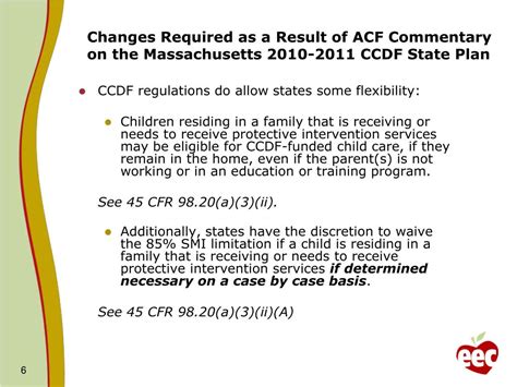 It is imperative that parents familiarize themselves with Massachusetts child care regulations and contact EEC if a regulation is in question. . Ma eec nap regulations